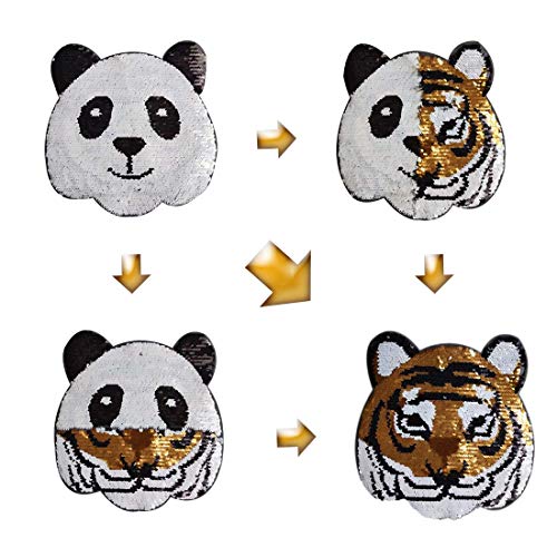 El parche de aplicación de lentejuelas Panda-Tiger se puede cambiar, coser en el parche dos patrones de animales Accesorios de ropa Panda-Tiger para camiseta, falda, pantalones, ropa infantil DIY