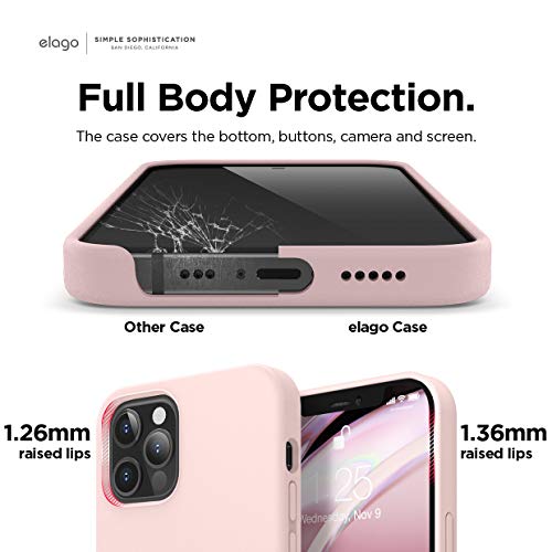 elago Silicona Líquida Funda Compatible con iPhone 12 Case y Compatible con iPhone 12 Pro Case (6.1"), Silicona Premium, Protección Funda Protectora 3 Tapas Estructura (Lovely Rosa)