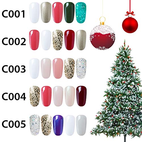 Elite99 Esmaltes Semipermanentes de Uñas en Gel UV LED, 5 Colores de Navidad con Base y Top Coat en Caja de Regalo, Esmaltes de Uñas Soak off 10ml 003