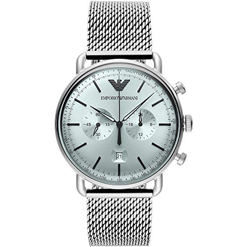 Emporio Armani - Reloj Cronógrafo Aviador con Correa de Malla de Acero Inoxidable en Tono Plateado para Hombre AR11288