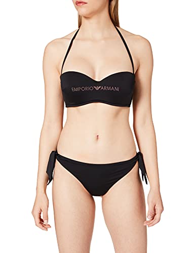 Emporio Armani Swimwear Padded Band & Bows Brazilian W/Bows Bikini Silver & Bronze Juego Biquini, Negro, S para Mujer