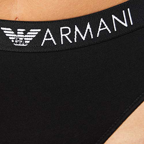 Emporio Armani Underwear Iconic Cotton Ropa Interior Tanga Bi-Pack, Mujer, Blanco/Negro, S