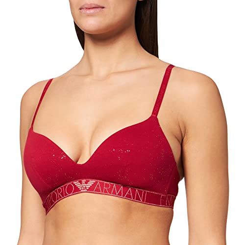 Emporio Armani Underwear Stardust Cotton Sujetador con Relleno, Mujer, Rojo (Estampado De Carmín), M