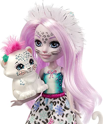 Enchantimals-Sybill Snow Leopard y Flake Muñeca con Mascota, multicolor (Mattel GJX42)