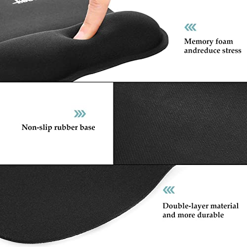 EooCoo Alfombrilla de Ratón con Reposamuñecas, 4mm Mousepad con Memory Foam, Base de Goma no Deslizante, Negro