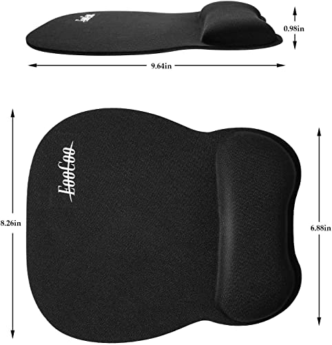 EooCoo Alfombrilla de Ratón con Reposamuñecas, 4mm Mousepad con Memory Foam, Base de Goma no Deslizante, Negro