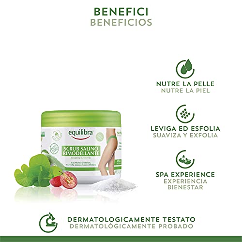 Equilibra Cuidado Corporal, Exfoliante Corporal a Base de Aloe Vera, Suaviza y Nutre la Piel, Mezcla de Sales Marinas con Efecto Antiretención de Agua, Aceites Naturales y Extractos Vegetales, 600 g