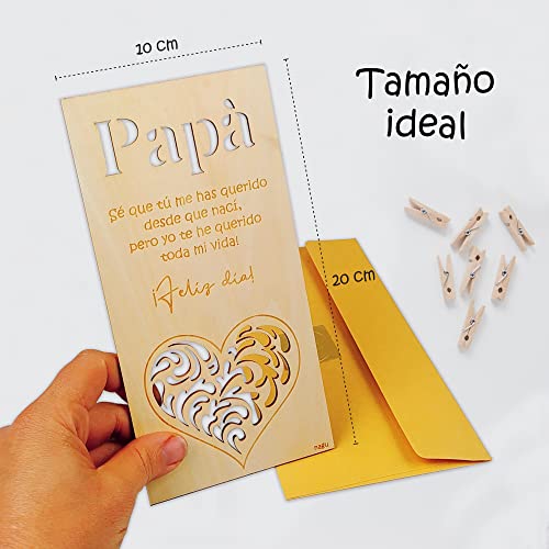 ES - PADRE Tarjeta para el día del padre, tarjeta de cumpleaños de Regalo para el papá, tarjeta de felicitación de madera, regalo para el cumpleaños de papá o aniversario