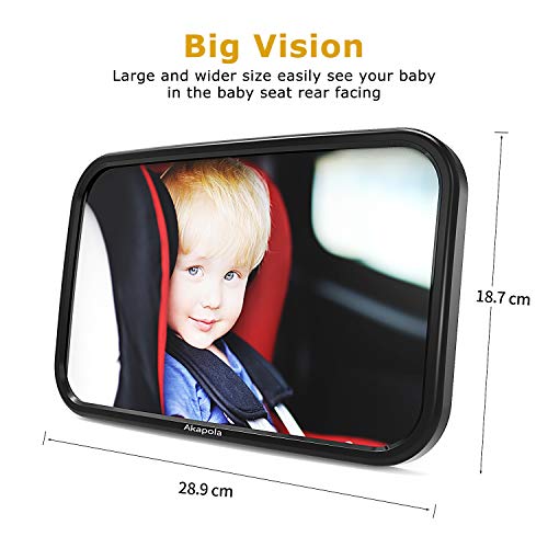 Espejo Retrovisor Coche Bebé para Ver su Bebé en Asiento Trasero, Akapola Versión Actualizada 360° Rotación Gran Tamaño sin Distorción para Silla Trasera de Bebé/Asientos de Niños