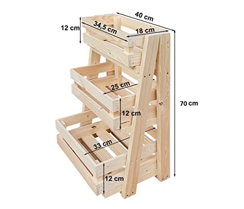 Estantería de madera para frutas con cajas desmontables bandeja de madera compartimentos apilables para frutas y verduras caja de patatas sistema de organización de madera