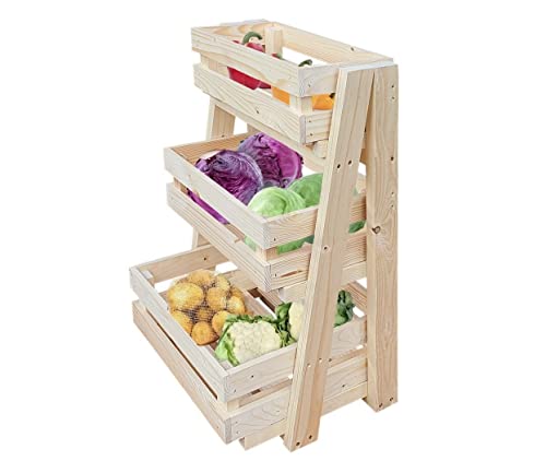 Estantería de madera para frutas con cajas desmontables bandeja de madera compartimentos apilables para frutas y verduras caja de patatas sistema de organización de madera