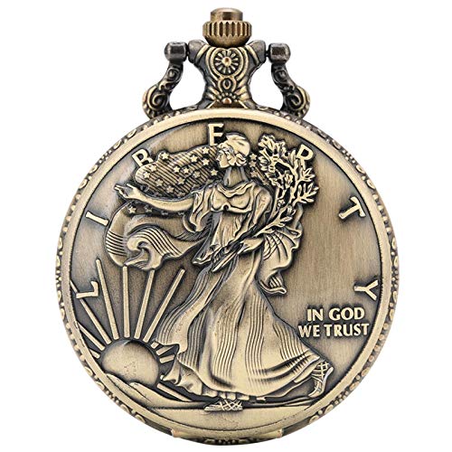 Estatua de la libertad, moneda conmemorativa, monedas de un dólar, coleccionables, reloj de bolsillo de cuarzo de los Estados Unidos de América, cadena de 30 cm