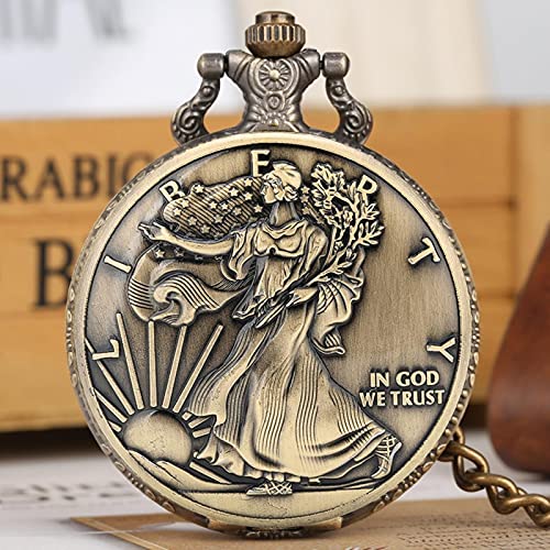 Estatua de la libertad, moneda conmemorativa, monedas de un dólar, coleccionables, reloj de bolsillo de cuarzo de los Estados Unidos de América, cadena de 30 cm