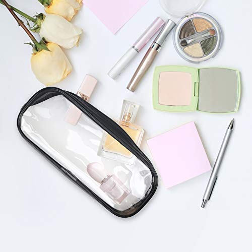 Estuche boli para estudiante LANMOK 4pcs Bolso lápiz transparente impermeable de PVC con Cremallera y 2pcs escala de acero para organizar lápiz pluma lápiz labial perfume maquillaje para mujer y niños