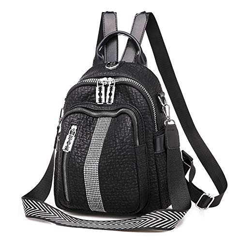 Estwell Mochila Mujer Moda Casual Mochila Pequeña Impermeable Cuero PU Bolso Bandolera Daypack Multifuncional Bolso Mochila para Escuela Viaje Trabajo, Negro