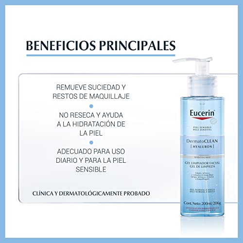 Eucerin Gel Limpiador Facial DermatoClean para piel normal a mixta, 200ml, empaque puede variar