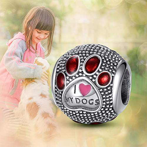 EUDORA S925 Abalorio de Plata de Ley con Pata de Perro, Abalorio con Pata de Perro y Gato, Ideal Para Collares de Pulsera, Regalos Especiales para Mujeres y Niñas