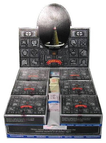 Expositor de 12 cajas de 12 conos de incienso Nag Champa Satya Super Hit