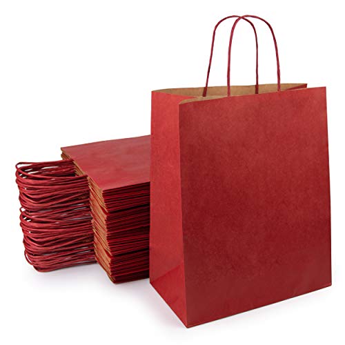 Extiff – Juego de 50 bolsas, de papel kraft, con asas, para la compra, embalaje de regalo, rojas