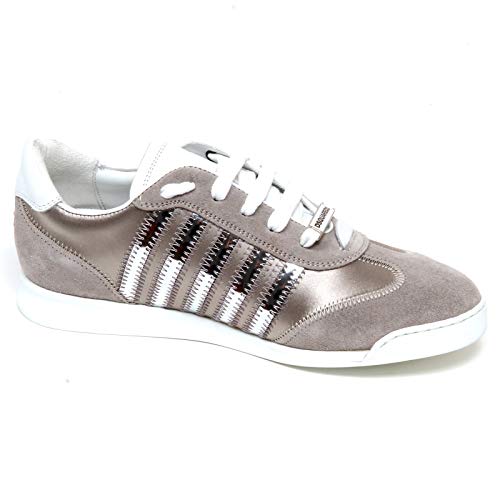 F6616 Sneaker Donna Suede/Satin DSQUARED2 Scarpe Grey/Silver Shoe Woman [37]