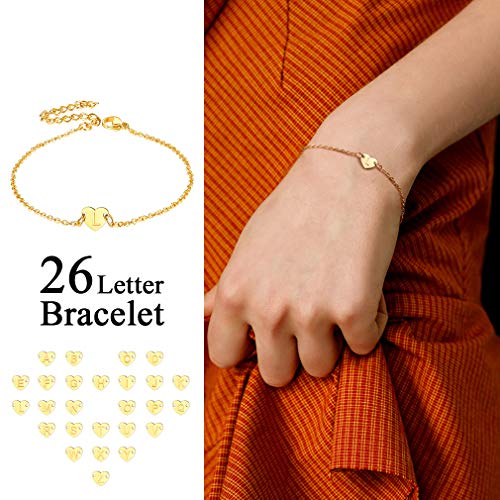 FaithHeart Dijes Corazones con Cadena Fina para Manos Pulsera con Letra Primera C de Nombres Acero Inoxidable 316L Dorado Joyería Básicas Románticas para Aniversario