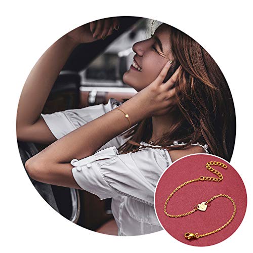 FaithHeart Dijes Corazones con Cadena Fina para Manos Pulsera con Letra Primera C de Nombres Acero Inoxidable 316L Dorado Joyería Básicas Románticas para Aniversario