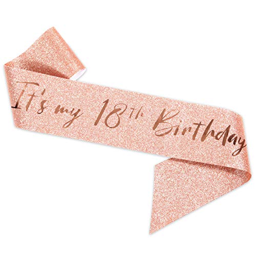 Fajín y tiara de oro rosa para el décimo octavo cumpleaños para niñas, décimo octavo regalo de cumpleaños para felices 18 cumpleaños