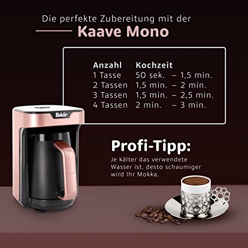 Fakir Kaave Mono 9256001 - Cafetera moka turca para el hogar y la oficina, cafetera eléctrica con cuchara medidora, control One-Touch I 280 ml recipiente para 4 tazas I Rosé I 535 W