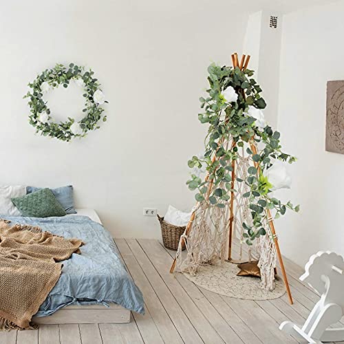 Famibay Guirnalda Eucalipto Artificial con Flores de Rosas Plantas Colgantes Eucalipto Hojas Plantas para Mesa Boda Arco Telón de Fondo decoración de Pared