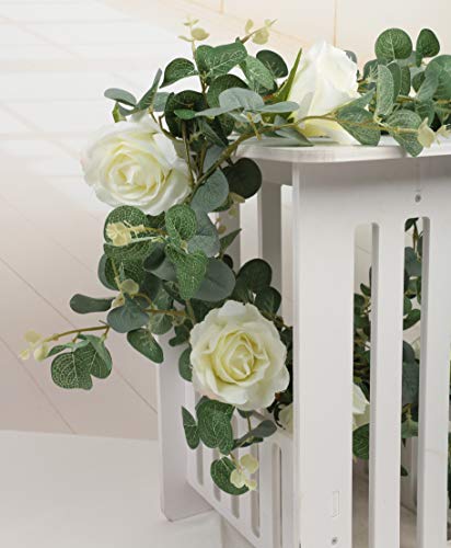 Famibay Guirnalda Eucalipto Artificial con Flores de Rosas Plantas Colgantes Eucalipto Hojas Plantas para Mesa Boda Arco Telón de Fondo decoración de Pared