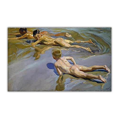 Famoso Óleo de Joaquín Sorolla Impreso "Kinder auf die strand". Cuadros de arte de pared de lienzo. Para la decoración del hogar de la sala de estar 80x128cm (32x51in) Sin marco