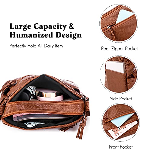 FANDARE Moda Bolso Bandolera Mujer Bolso Movil Mujer Bolso de Hombro Bolso de Mano de Mujer Cruzado de Cuero PU Bolso de Mensajero Bolso Movil Crossbody Bag marrón