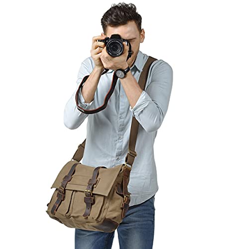 FANDARE Nuevo Bolso de Bandolera Lona Bolsa Mensajero Bolso de Hombro Bolsos Cruzados para 14 Pulgadas Laptop Maletín Hombre Mujer Crossbody Bag para Conmutar Trabajo Viaje Profesor Light Marrón