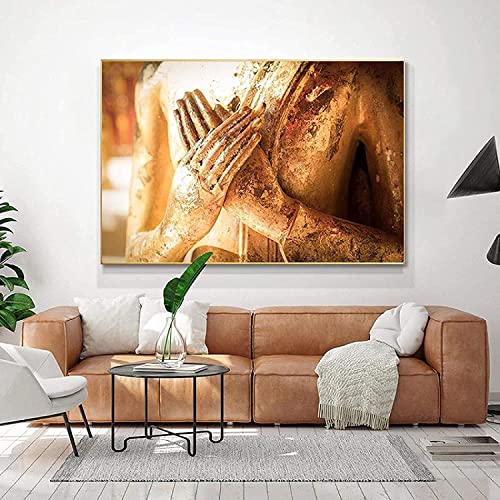 FANGAO Lienzo pintado con estatua de Buda dorada impresa, Bergamota, arte de pared con impresión, imágenes budistas, modernas para dormitorio o salón, decoración sin marco (60 x 80 cm)