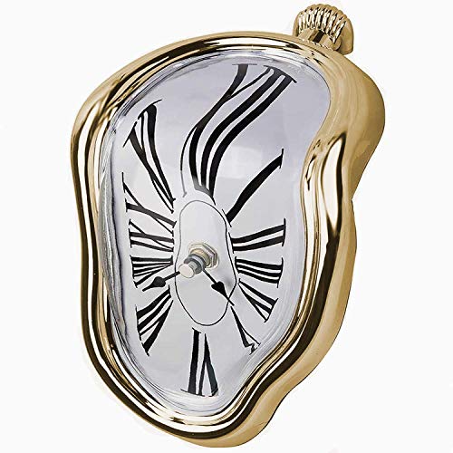 FAREVER Reloj de fusión, Salvador Dali reloj derretido para decoración en el hogar, oficina, escritorio, mesa divertida, regalo creativo, dorado