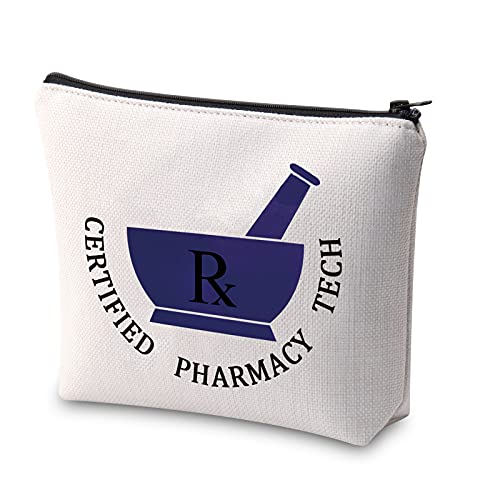 Farmacéutico regalo Rx farmacia maquillaje bolsa certificada farmacia tecnología maquillaje cremallera bolsa cosmética para farmacia Técnico RX regalo farmacéutico, beige, Bolsa de aseo