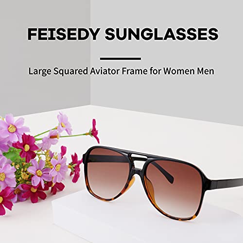 FEISEDY Gafas de Sol de Piloto Para Hombre Mujer Clásico Grandes Cuadrado Protección UV400 70s Gafas de Sol B2751