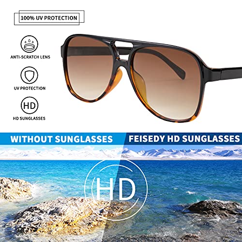 FEISEDY Gafas de Sol de Piloto Para Hombre Mujer Clásico Grandes Cuadrado Protección UV400 70s Gafas de Sol B2751