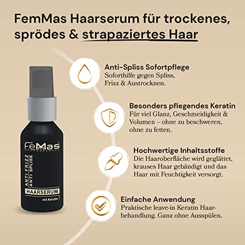 Femmas Sérum para el cabello con queratina, anti puntas abiertas, contra quebradizos, cabello seco, sin engrasar.