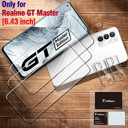 Ferilinso Protector de Pantalla Diseñado para Realme GT Master Edition 5G, 3 Piezas HD Cristal Templado con 2 Piezas Protector de Lente de cámara, Funda Amistoso, Dureza 9H, Sin Burbujas