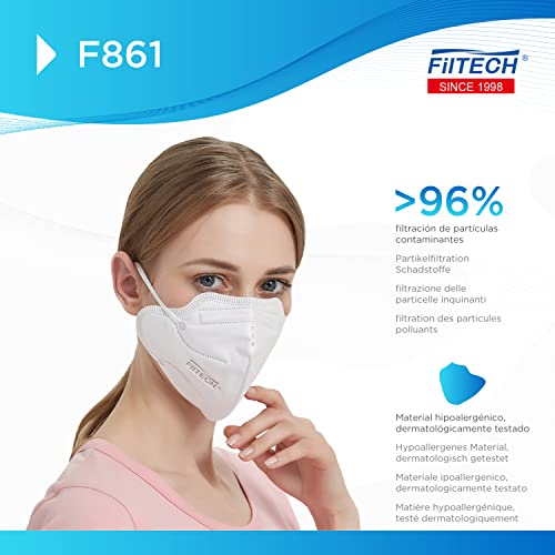 Filtech | Mascarillas FFP2 homologadas F861 NR Desechables | 20 unidades | Autofiltrantes 5 capas | >96% filtración | CE 2163 | Gomas a orejas