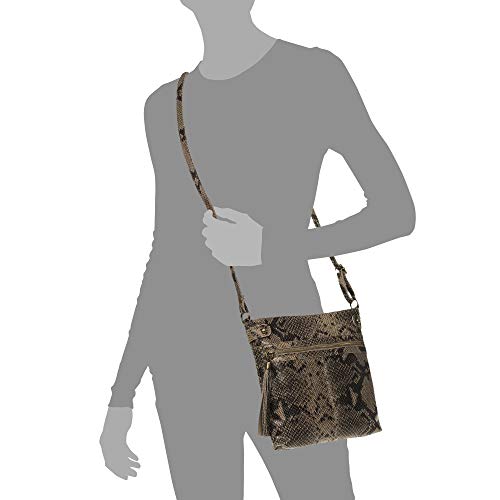 FIRENZE ARTEGIANI. Pelagia Bolso Bandolera Mujer.Piel auténtica Gamuza Estampado Serpiente .Made in Italy. Vera Pelle Italiana.24x5x23 cm. Color: Taupe