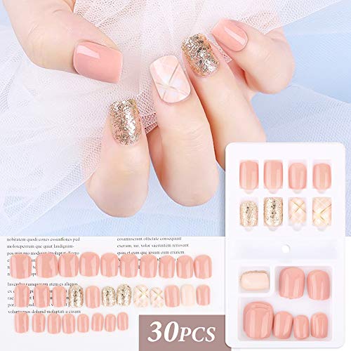 FLOFIA 90pcs Uñas Postizas Colores con Pegamento 12 Tamaños Cubierta Completa Puntas Uñas Falsas Cuadradas Acrílicas Kit Limas de Uñas Palo de Naranja Accesorios y Preparación de Uñas , 3 Cajas