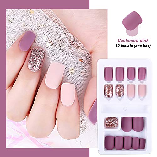 FLOFIA 90pcs Uñas Postizas Colores con Pegamento 12 Tamaños Cubierta Completa Puntas Uñas Falsas Cuadradas Acrílicas Kit Limas de Uñas Palo de Naranja Accesorios y Preparación de Uñas , 3 Cajas