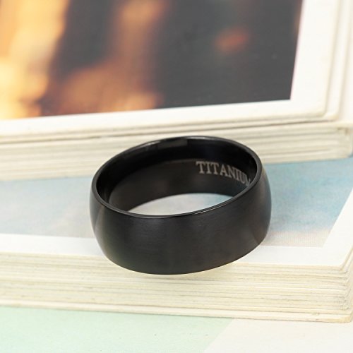 Flongo Anillo de Compromiso, Anillo Negro Titanio, Vintage clásico Anillos de Hombre, Anillo de Boda pedida, Buen Regalo para su Amor, Talla 22