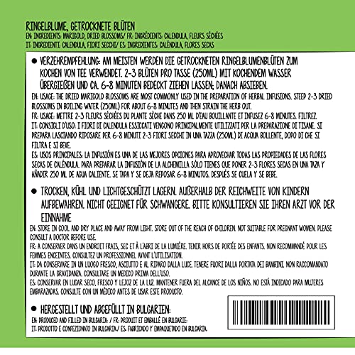 Flores de caléndula (125g), té de caléndula, flores enteras, caléndula de naranja, suavemente seca, 100% pura y natural para la preparación de té, té de hierbas, flores comestibles