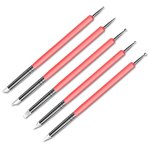 FLZONE 5 Piezas Herramientas de Arcilla de Doble Punta,Lápiz Capacitivo de Bola Herramientas de Puntos para Pintar Rocas,Cerámica,Arcilla,Artesanía,ROSA