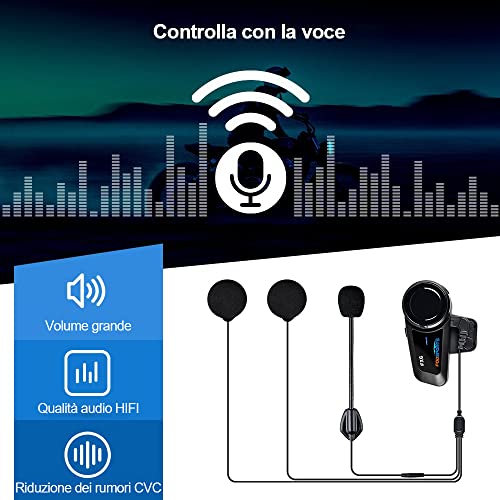 FODSPORTS FX6 Intercomunicador Casco Moto Auriculares 5.0 Bluetooth Manos Libres con Navegación GPS por Voz,Función FM,Comunicador 6 Jinetes Simultáneamente,Operación de una tecla