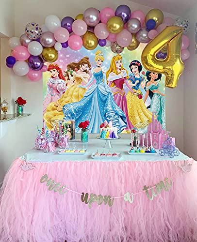 Fondo de fiesta de cumpleaños con temática de princesa de Disney, color rosa para fiesta de primer cumpleaños