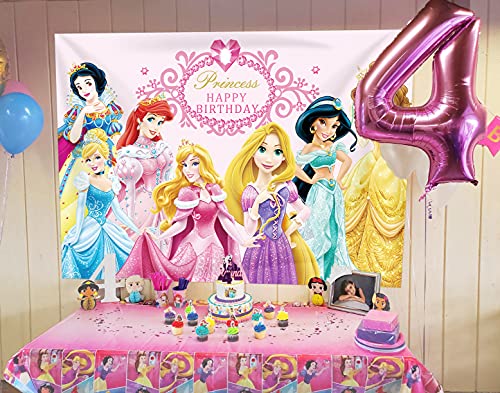 Fondo de fiesta de cumpleaños con temática de princesa de Disney, color rosa para fiesta de primer cumpleaños